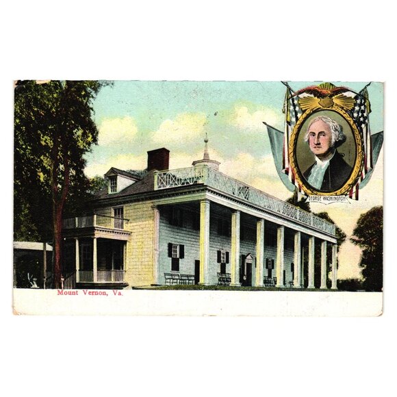 Vintage Mount Vernon VA Postcard George Washington Portrait Postmarked Collectib - Picture 1 of 2